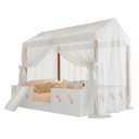 Ver imagem 1 de Cama Casinha Montessoriana Isa Mdf +led +voal + Escorregador + Colchão Casal Kids - Branco