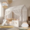 Ver imagem 5 de Cama Casinha Montessoriana Isa Mdf +led +voal + Escorregador + Colchão Casal Kids - Branco