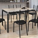 Ver imagem 2 de Mesa de Jantar 6 Lugares Tampo de Vidro 140cm Branco/Preto/Vidro Off White