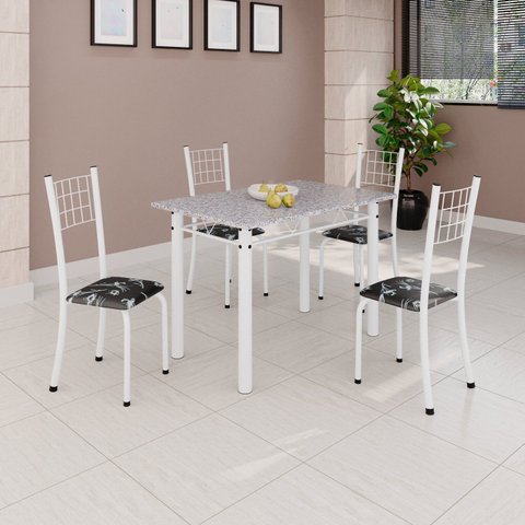 Conjunto de Mesa Tubular 100x60cm Tampo com 4 Cadeiras Dany Bronze/Preto/Branco
