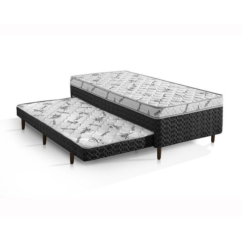 Cama Box Conjugada Solteiro D-28 com Auxiliar 188cm x 88cm x 58cm Elite Colchões Sensor Preto/Branco