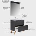 Ver imagem 2 de Gabinete para Banheiro com Cuba e Espelho com LED 80cm Retro MDF Grafite Milano - On Móveis