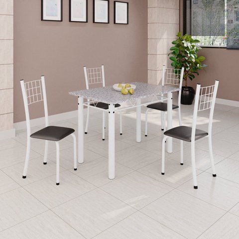 Conjunto de Mesa Tubular 100x60cm Tampo com 4 Cadeiras Dany Preto/Branco