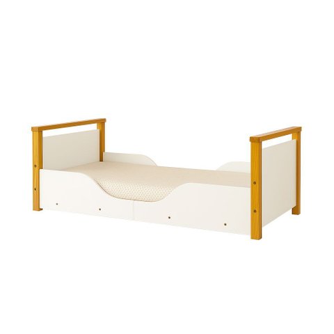 Cama Infantil Montessoriana Baixa Pés em Madeira para Quarto Infantil Estilo Clean - Branco com Mel