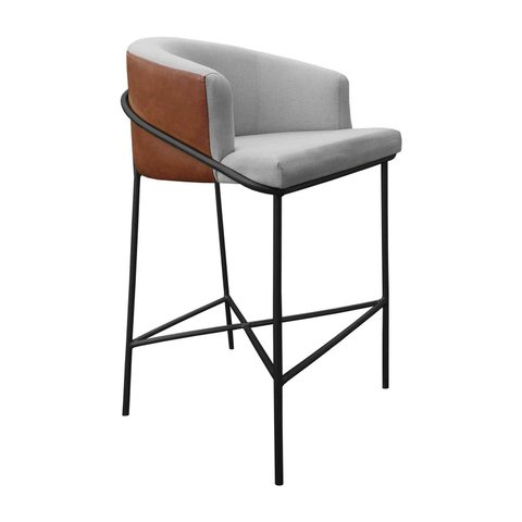 Banqueta Liam Alta Estofada Base Preta em Tecido Suede Courano Caramelo 75cm
