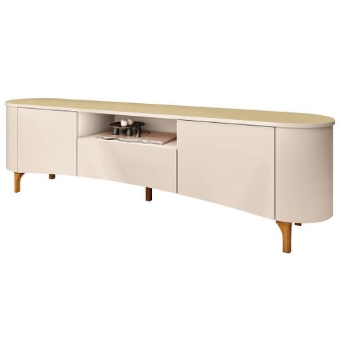 Rack para Sala de Estar TV 80 pol Orgânico 201cm Martina B01 Off White Champanhe - Lyam Decor
