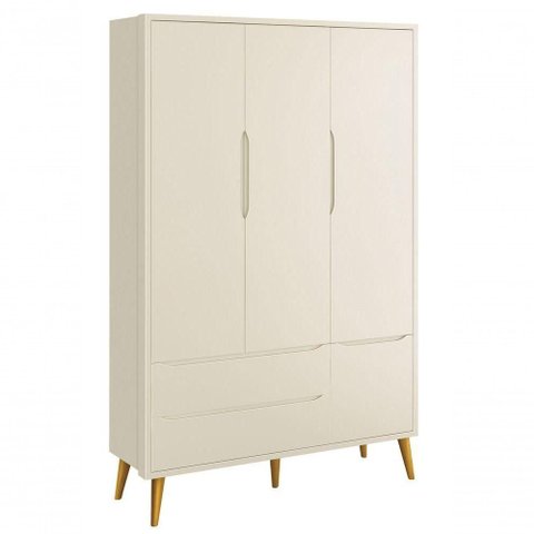 Guarda-roupa Retrô 3 Portas Théo New Areia Fosco com Madeira - Moveisaqui