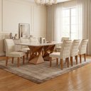 Ver imagem 1 de Mesa de Jantar com Tampo Vidro/MDF e 8 Cadeiras Veludo Cinamomo Off White