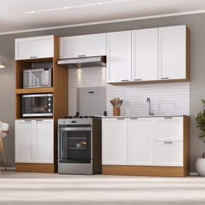 Cozinha Compacta 4 Peças 2 Aéreos 1 Balcão 1 Paneleiro Torre Quente Soho CabeCasa MadeiraMadeira