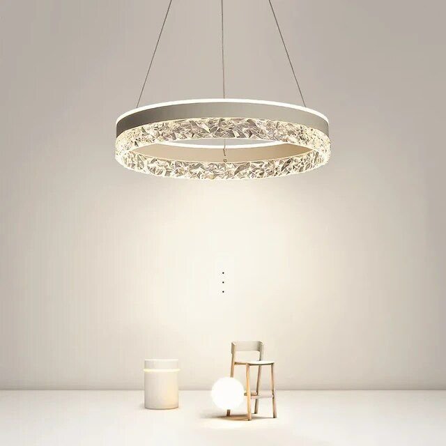 Lustre 1 Anel 50cm Cristal Pendente Moderno:branco - 3