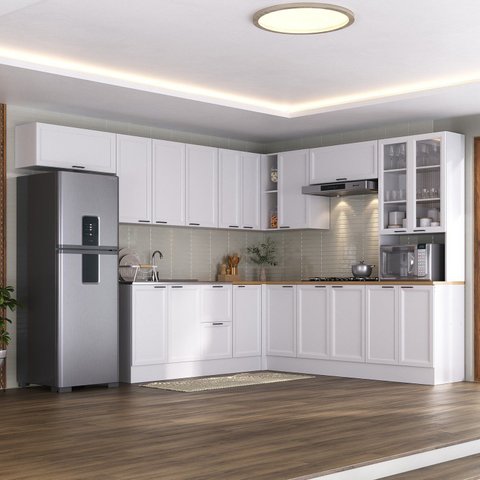 Cozinha Compacta Planejada 10 Peças 5 Aéreos 4 Balcões 1 Paneleiro Duplo Soho CabeCasa MadeiraOriginals Madeiraorigina