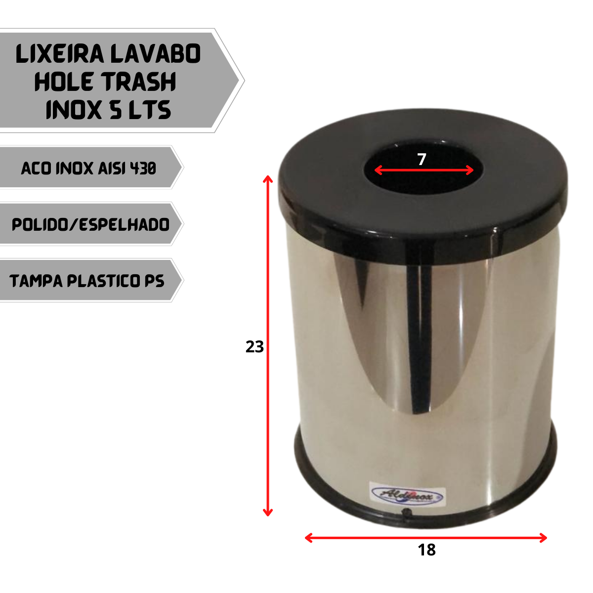 Lixeira Inox Para Lavabo Aro Anti Inseto Hole Trash 5L - 3
