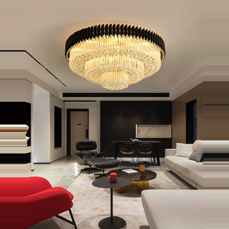 Lustre de led para teto, instalação moderna, redonda, dourada e prateada, luzes de teto - Black fram - 5