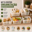Ver imagem 3 de Kit 5 Cesto Organizador Banheiro Armario Multiuso Branco Cestinha 14 Litros Grande Fruteira Alca Coz