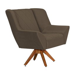 Kit 4 Poltronas Decorativa Dimitri Prime Veludo Marrom Base Giratória em Madeira Maciça - 4