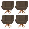 Kit 4 Poltronas Decorativa Dimitri Prime Veludo Marrom Base Giratória em Madeira Maciça - 1