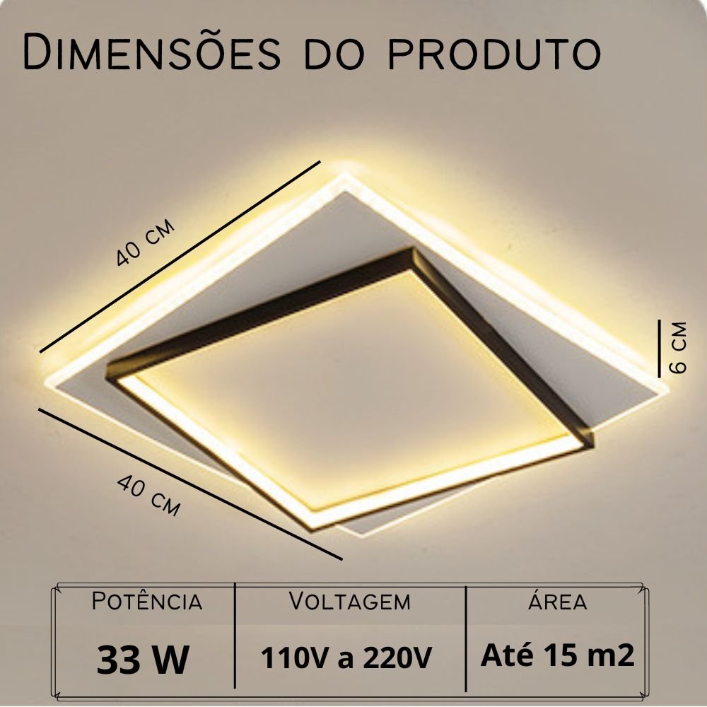 Luminária de Led de Sobrepor Dois Quadrados 33w Bivolt 3 em 1 - 6