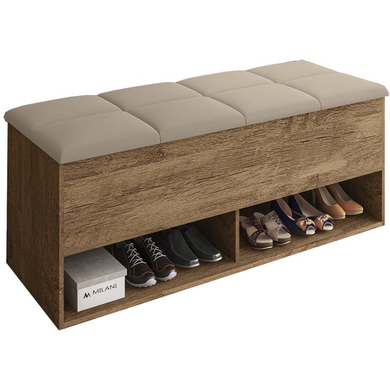 Calçadeira Bau Marry com Sapateira para Cama Box de Casal Castanho Suede Bege - 2