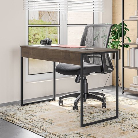 Mesa com Pé de Aço para Escritório Design Moderno 90cm Industrial Branco e Preto