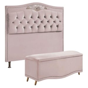 Cabeceira e Calçadeira Holanda 195cm Shop Das Cabeceiras Rose