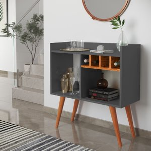 Aparador Buffet Bar Rubi Adega com Pés Palito - Cinza com Nature