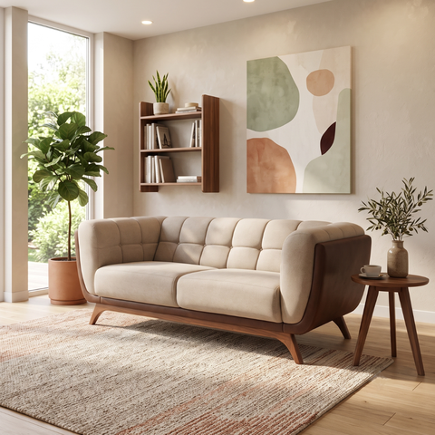 Sofá 2 Lugares Peonia Living 180 cm Acquablock/ Tecido Sintético Pés Madeira Nobre Luxo - Harmônica