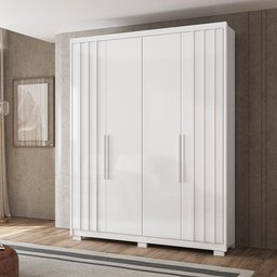 Guarda Roupa Roupeiro 04 Portas 03 Gavetas Califórnia Branco Ripado Flex Moval - 1