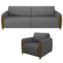 Ver imagem 1 de Kit Sofá 3 Lugares Sala Estar 223cm com Poltrona Flora Pés de Madeira M03 Linho Chumbo - Lyam