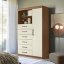 Ver imagem 3 de Guarda Roupa Casal com Cômoda Buriti 4 Portas de Bater 6 Gavetas MDF-MDP Jatobá Areia Acetinado