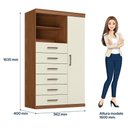 Ver imagem 4 de Guarda Roupa Casal com Cômoda Buriti 4 Portas de Bater 6 Gavetas MDF-MDP Jatobá Areia Acetinado
