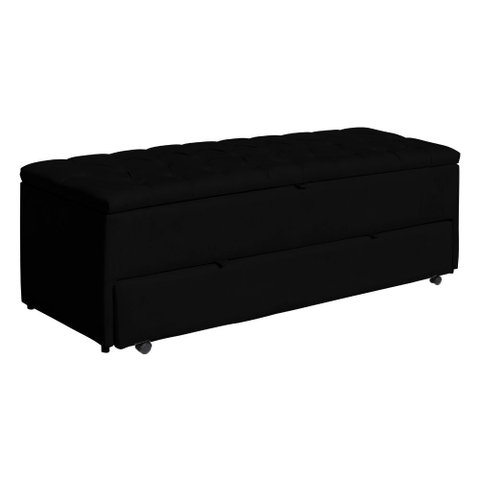 Calçadeira Sapateira Baú Casal King 195cm Capitonê Luna Veludo Preto - Loja Sheep