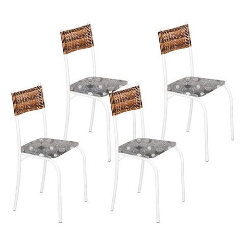 Kit 4 Cadeiras Atlanta Corino Paraopeba e Rattan Carvalho Tubo Branco