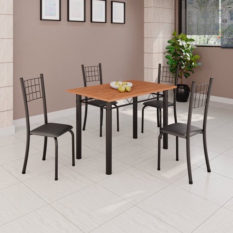Conjunto de Mesa Tubular 100x60cm Tampo em MDF e 4 Cadeiras Dany Preto