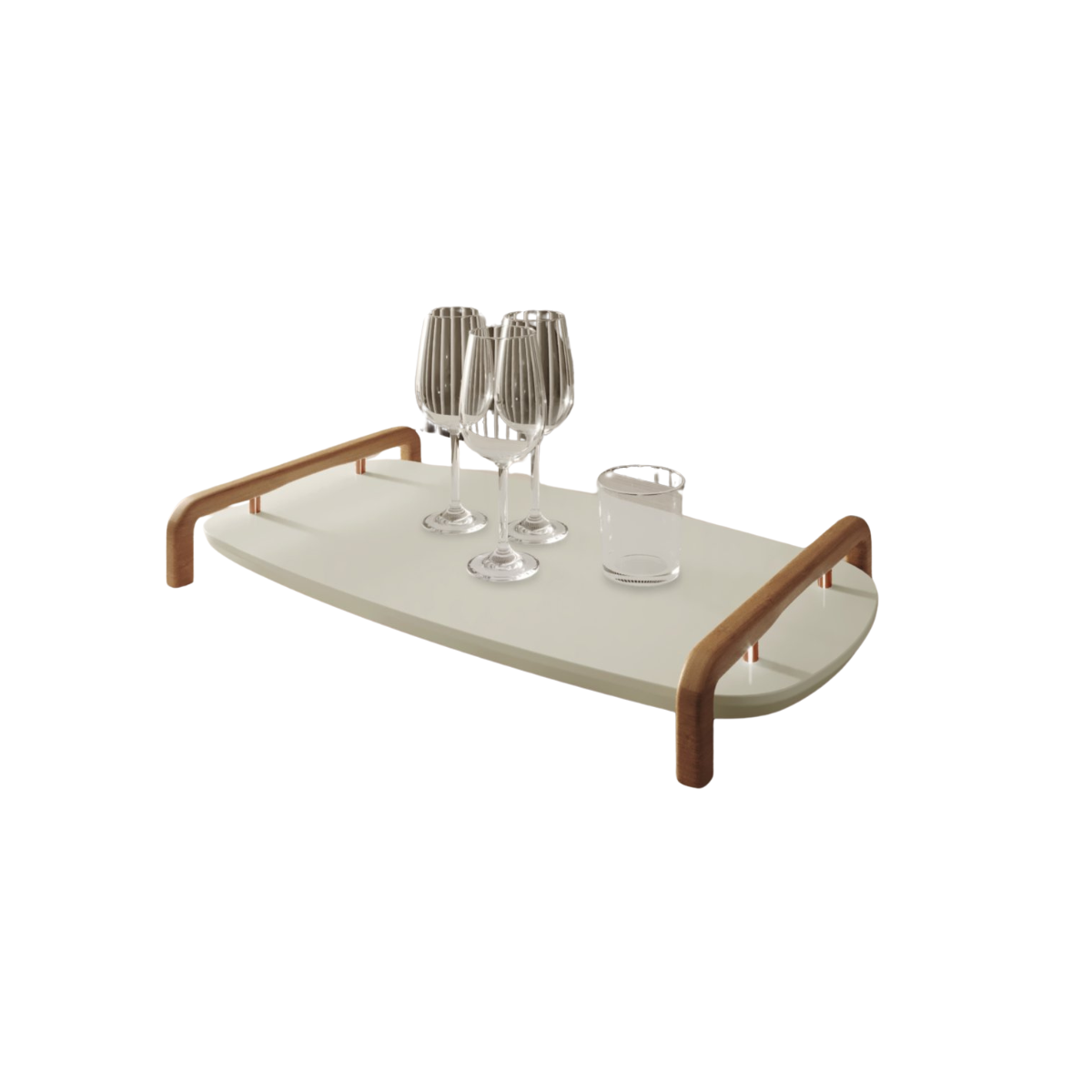 Bandeja Decorativa Barcelona Tampo Mdf Laca Detalhe Metal Cobre - Bordinhon: Off White - 1