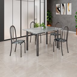 Conjunto de Mesa Tubular 120x75cm Tampo em Granito Topázio com 4 Cadeiras Iris - 1