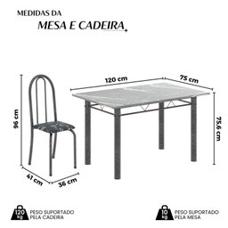 Conjunto de Mesa Tubular 120x75cm Tampo em Granito Topázio com 4 Cadeiras Iris - 3