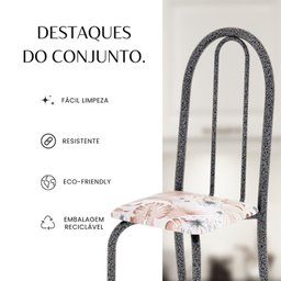 Conjunto de Mesa Tubular 120x75cm Tampo em Granito Topázio com 4 Cadeiras Iris - 12