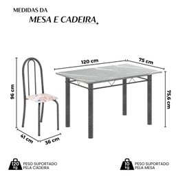 Conjunto de Mesa Tubular 120x75cm Tampo em Granito Topázio com 4 Cadeiras Iris - 3