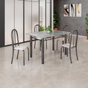 Ver imagem 1 de Conjunto de Mesa Tubular 120x75cm Tampo em Granito Topázio com 4 Cadeiras Iris Prata/Bege