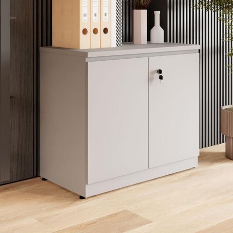 Armário Baixo para Escritório e Home Office Travamento com Chave 2 Portas 1 Prateleira MDP 80cm