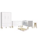 Ver imagem 1 de Dormitório Infantil Theo Retrô 3 Portas, Cômoda 1 Porta, Berço, Mesa de Apoio Branco com Pés Amadeir