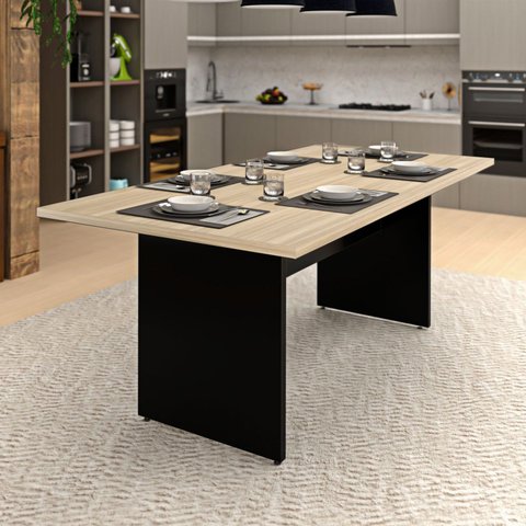Mesa de Jantar 6 Lugares Cozinha 200x100cm Mdp Netmobil - Dubai/preto