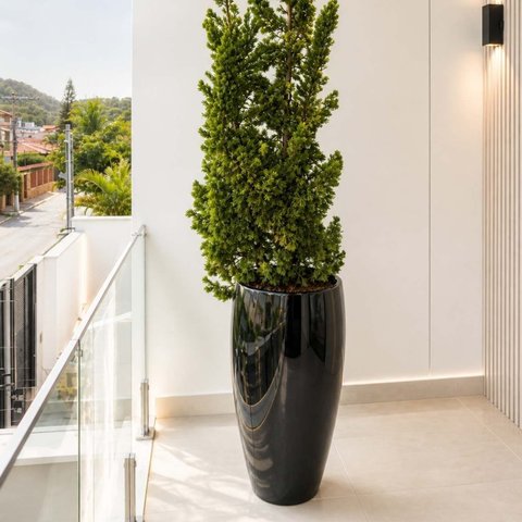 Vaso Fibra de Vidro Atenas P 52cm Decorativo Preto Brilho