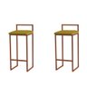 Kit 2 Banquetas Altas Estofadas Suede Pietra Base Bronze:AMARELO - 1