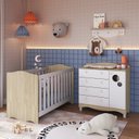 Ver imagem 1 de Conjunto Quarto de Bebê 1 Berço 1 Cômoda Trocador 4 Gavetas 1 Prateleira Marrom/Carvalho Araguaia/Branco