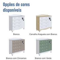 Conjunto Quarto de Bebê 1 Berço 1 Cômoda Trocador 4 Gavetas 1 Prateleira - 19