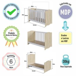 Conjunto Quarto de Bebê 1 Berço 1 Cômoda Trocador 4 Gavetas 1 Prateleira - 9