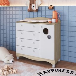 Conjunto Quarto de Bebê 1 Berço 1 Cômoda Trocador 4 Gavetas 1 Prateleira - 13
