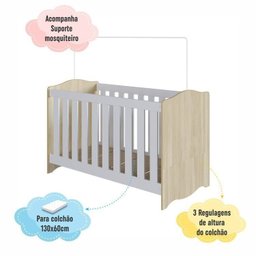 Conjunto Quarto de Bebê 1 Berço 1 Cômoda Trocador 4 Gavetas 1 Prateleira - 12