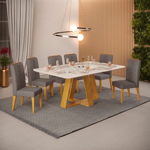 Conjunto Sala de Jantar Mesa Kiara 170cm Tampo MDF Pintura Quartzo com 6 Cadeiras Yasmin